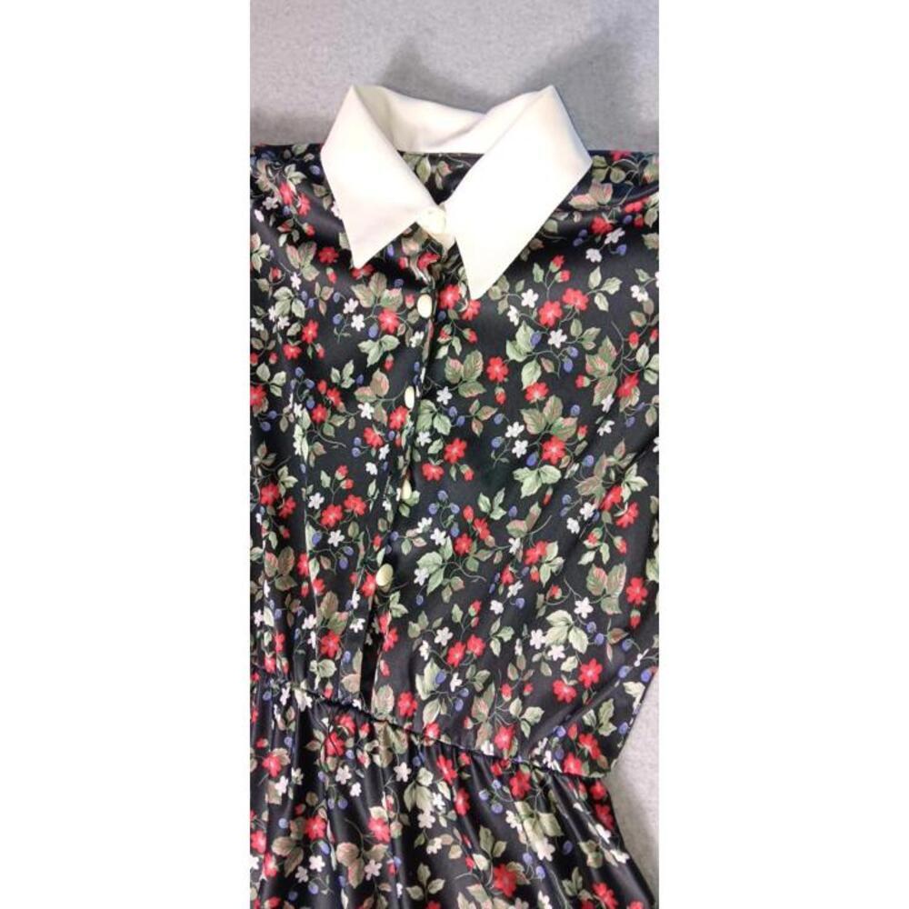 Homemade Grandmacore 3/4 Sleeve Midi Dress Womens Size Small Black Flowers... - Picture 2 of 10